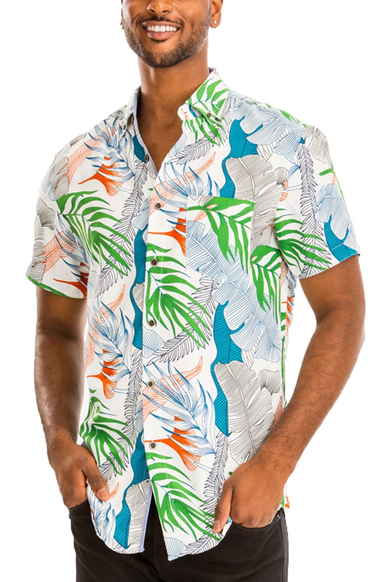 WEIV Men's Shirt Digital Print Hawaiian Short Sleeve Shirt