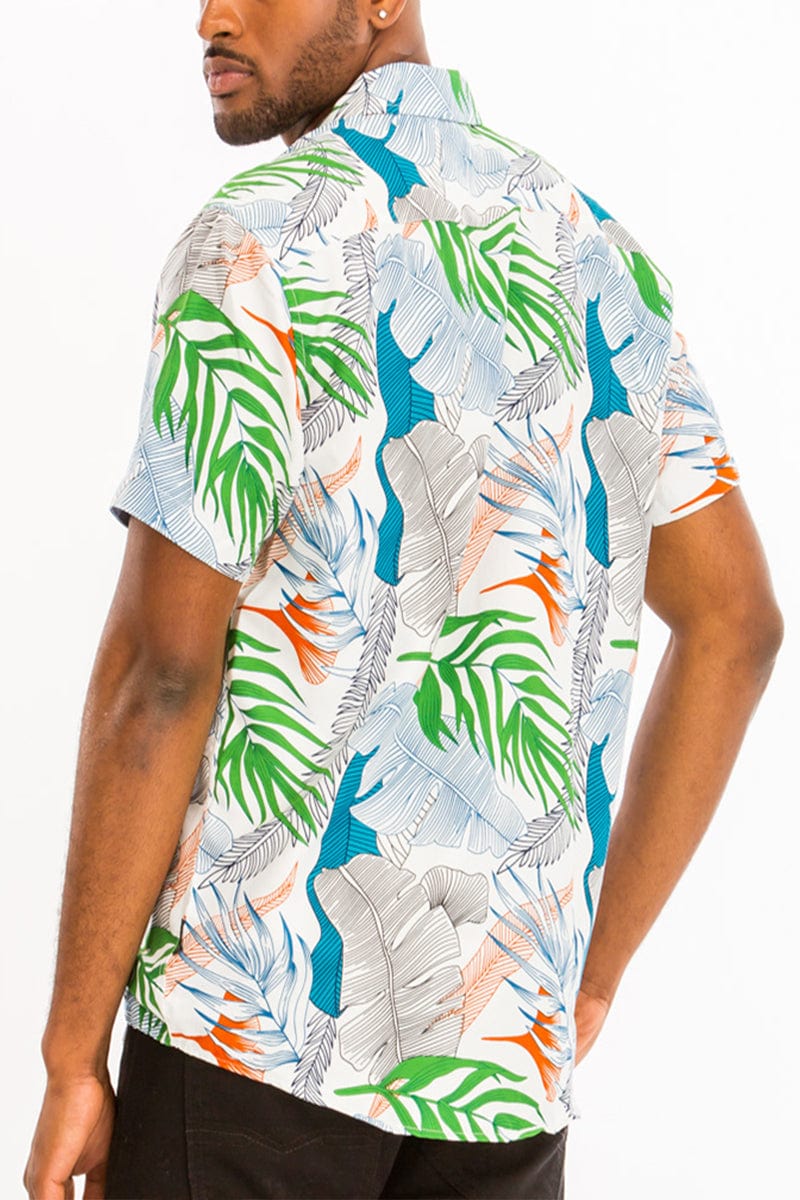 WEIV Men's Shirt Digital Print Hawaiian Short Sleeve Shirt