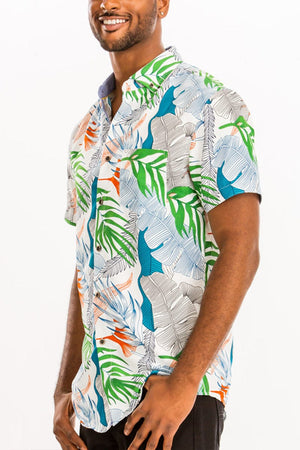 WEIV Men's Shirt Digital Print Hawaiian Short Sleeve Shirt