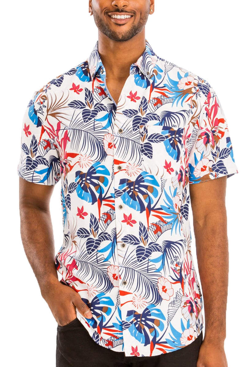WEIV Men's Shirt Digital Print Hawaiian Short Sleeve Shirt