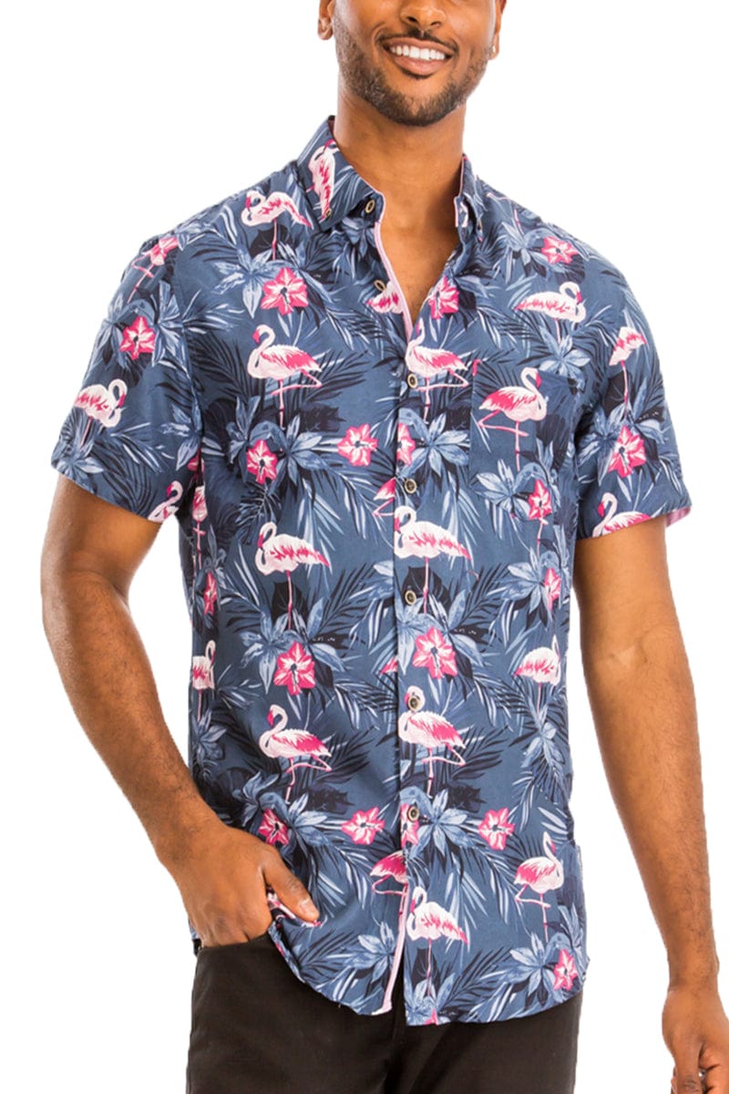 WEIV Men's Shirt Digital Print Hawaiian Short Sleeve Shirt