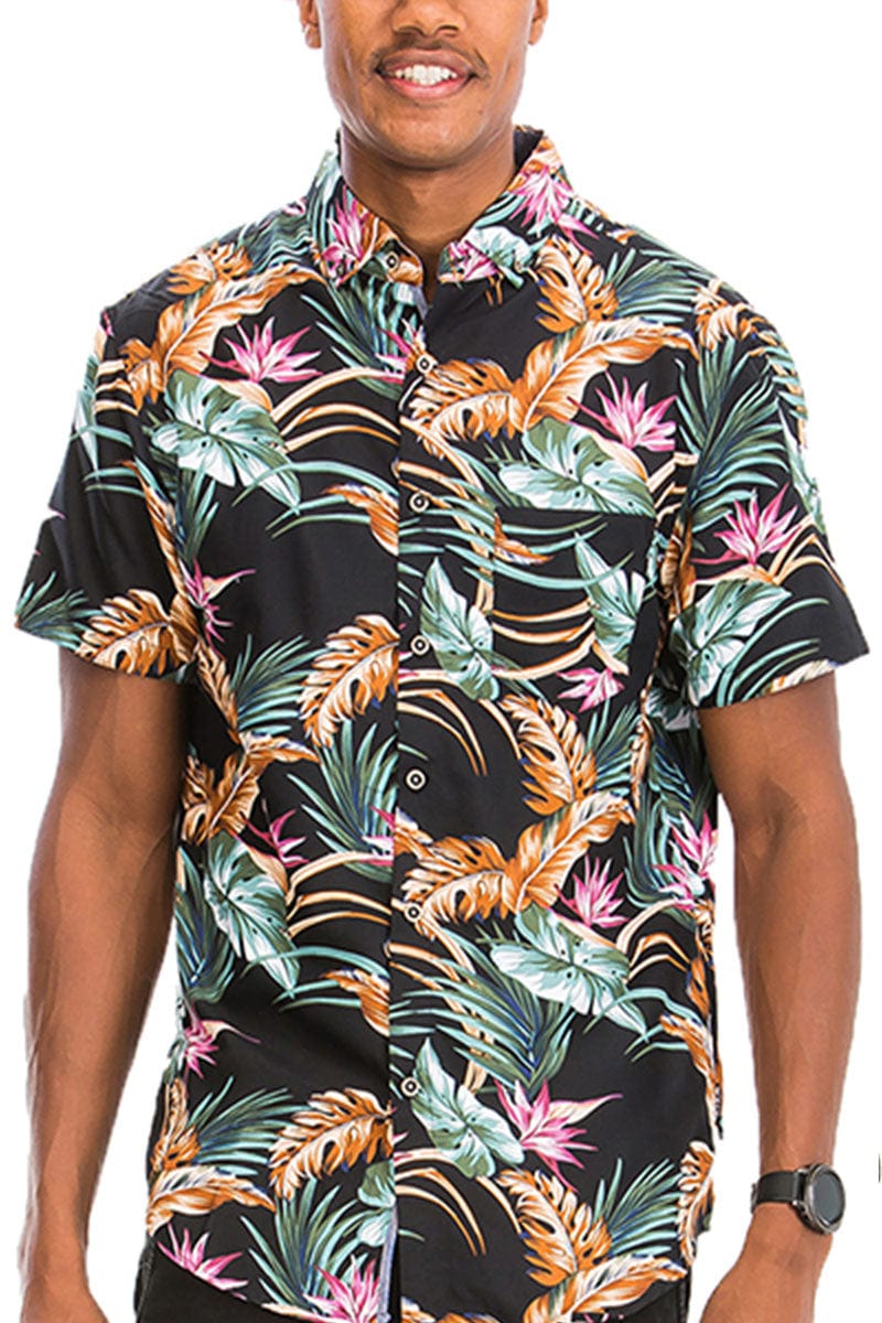 WEIV Men's Shirt Digital Print Hawaiian Short Sleeve Shirt