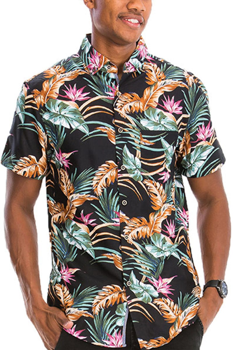 WEIV Men's Shirt Digital Print Hawaiian Short Sleeve Shirt