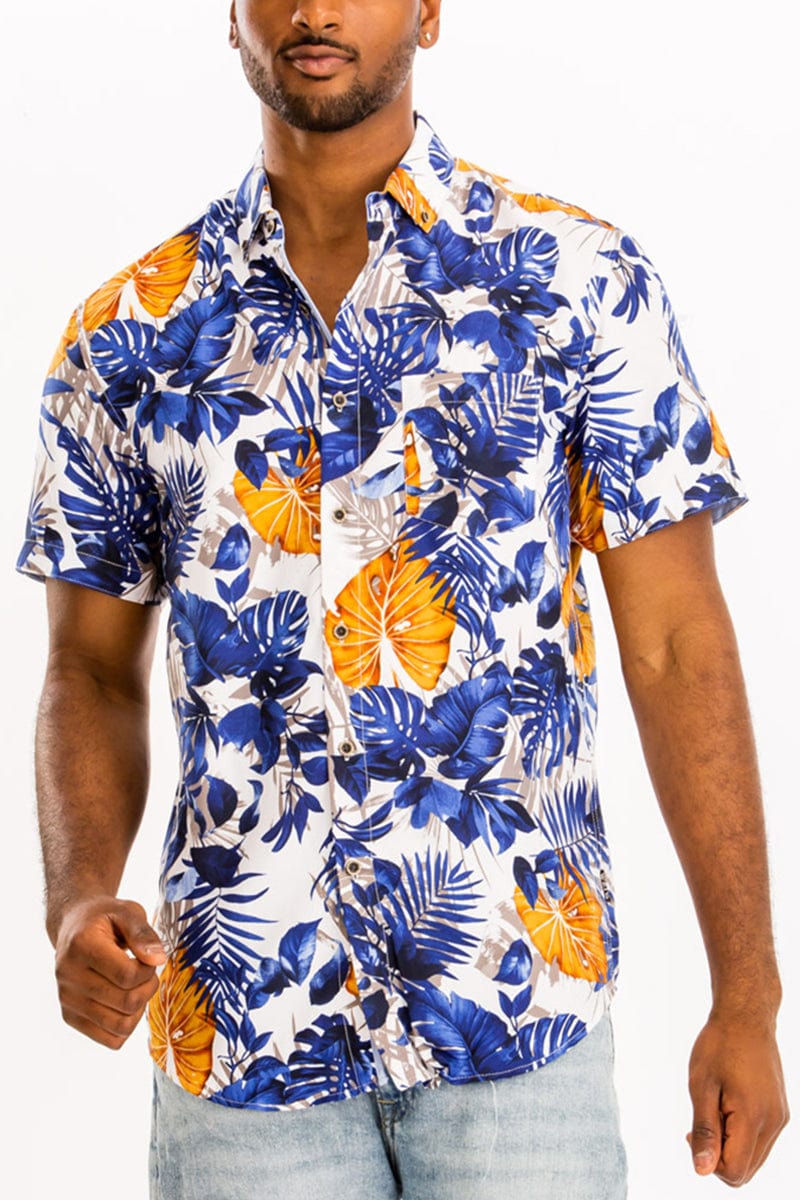 WEIV Men's Shirt Digital Print Hawaiian Short Sleeve Shirt