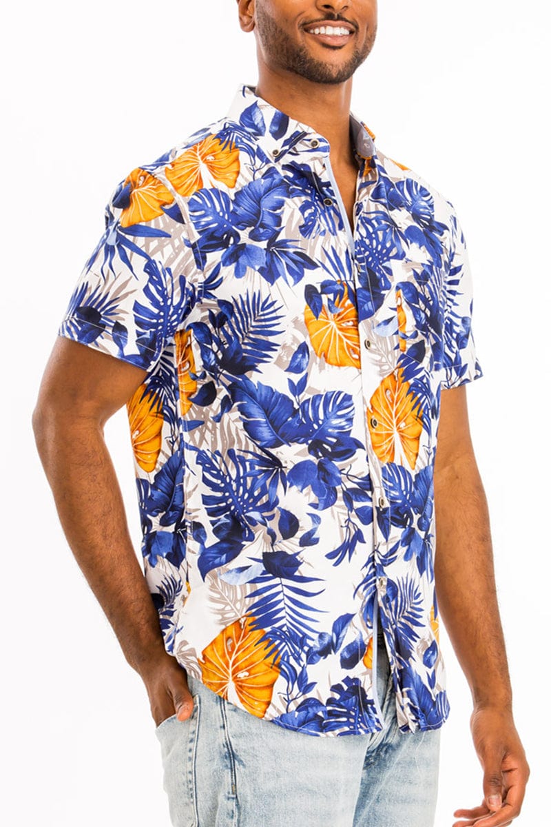 WEIV Men's Shirt Digital Print Hawaiian Short Sleeve Shirt