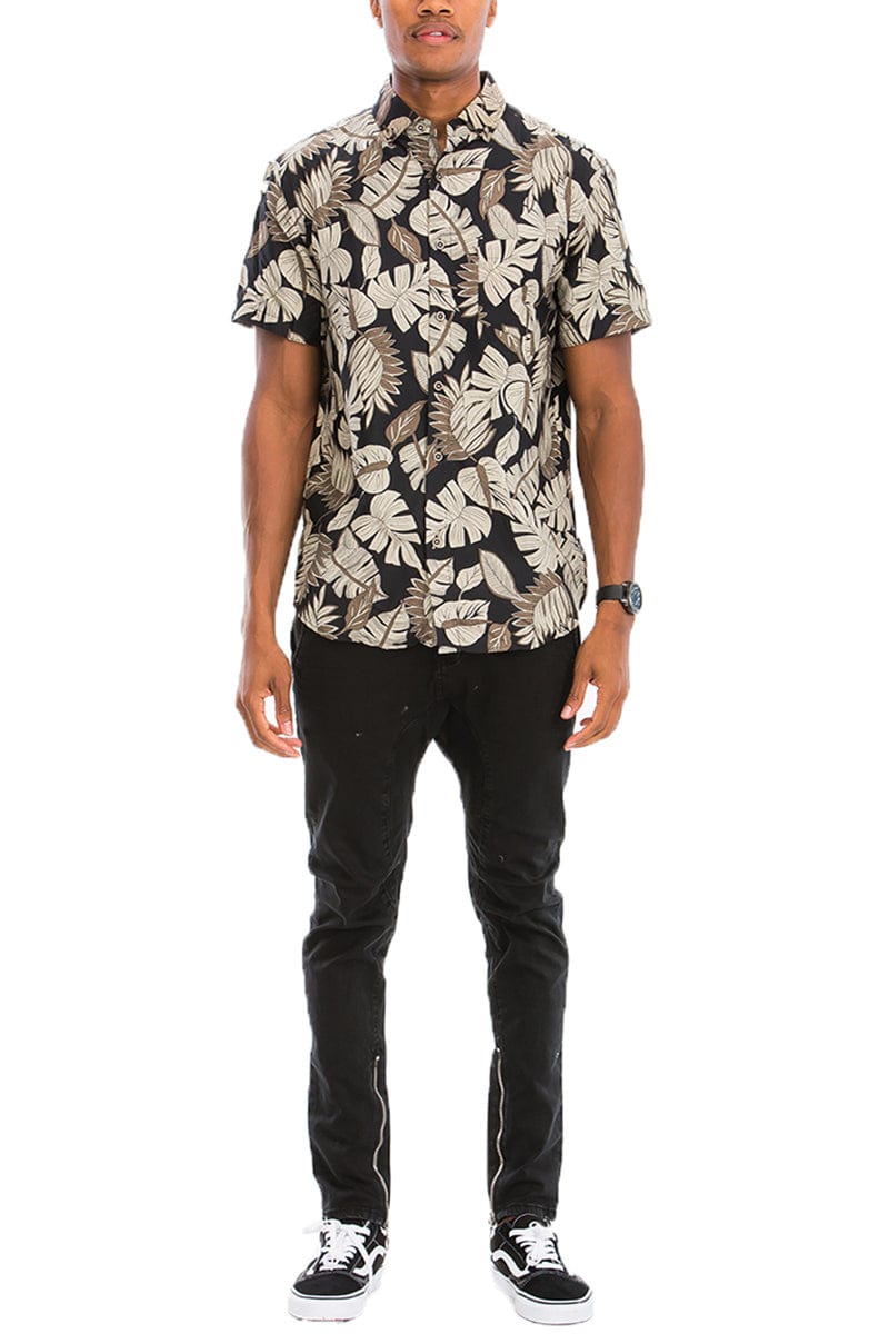 WEIV Men's Shirt Digital Print Hawaiian Short Sleeve Shirt