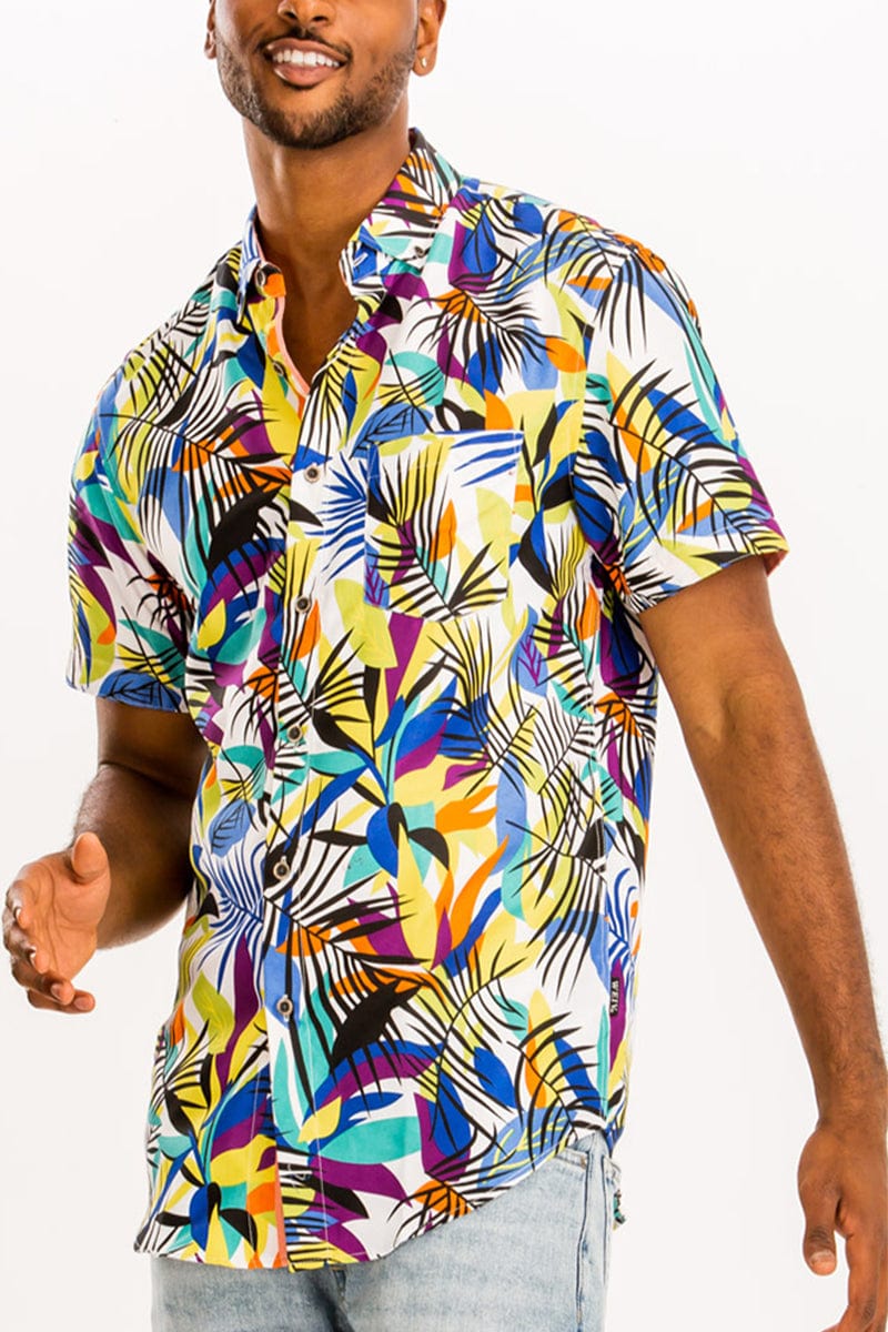 WEIV Men's Shirt Digital Print Hawaiian Short Sleeve Shirt