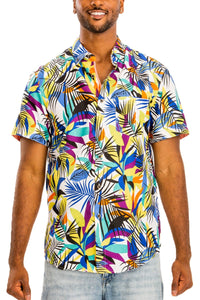 WEIV Men's Shirt Digital Print Hawaiian Short Sleeve Shirt