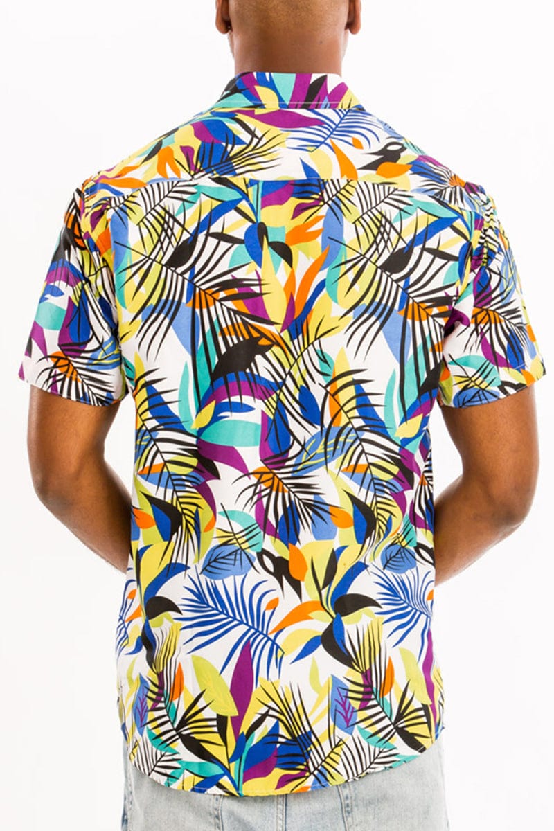 WEIV Men's Shirt Digital Print Hawaiian Short Sleeve Shirt