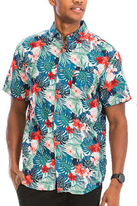 WEIV Men's Shirt Digital Print Hawaiian Short Sleeve Shirt