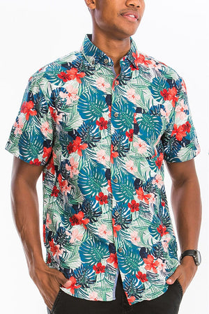 WEIV Men's Shirt Digital Print Hawaiian Short Sleeve Shirt