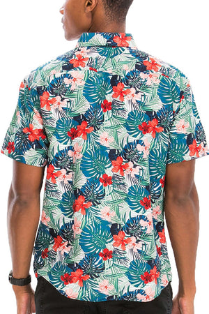 WEIV Men's Shirt Digital Print Hawaiian Short Sleeve Shirt