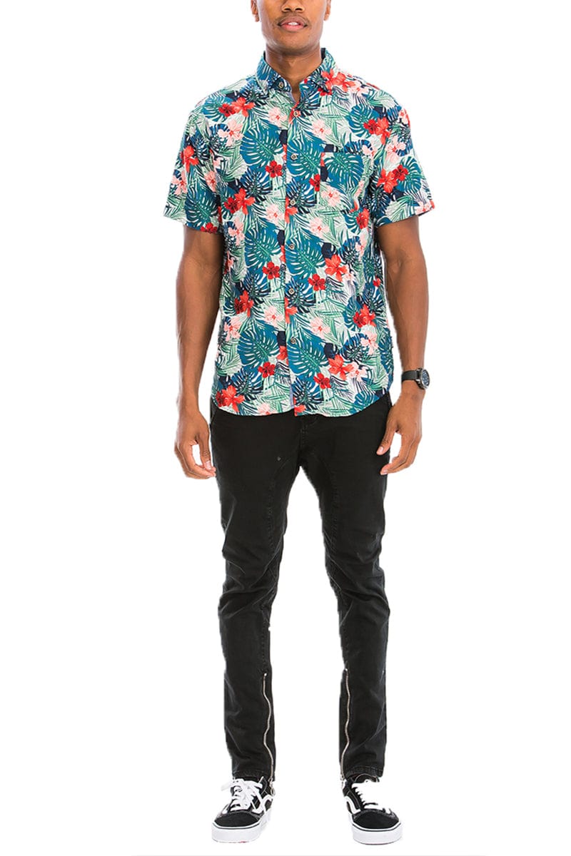 WEIV Men's Shirt Digital Print Hawaiian Short Sleeve Shirt