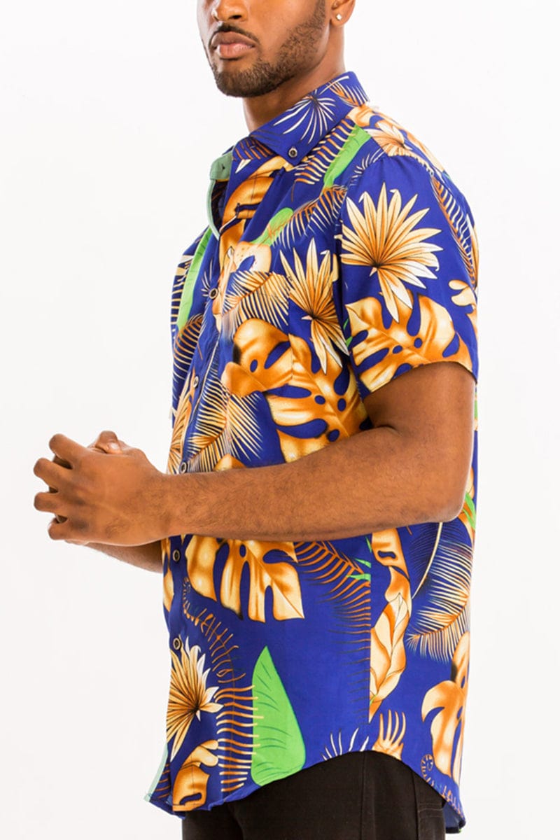WEIV Men's Shirt Digital Print Hawaiian Short Sleeve Shirt