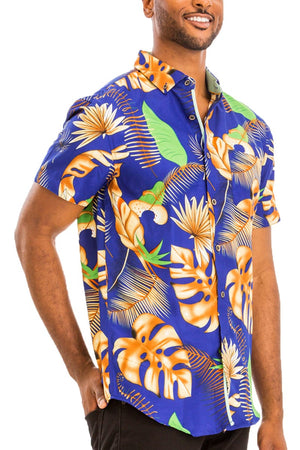 WEIV Men's Shirt Digital Print Hawaiian Short Sleeve Shirt