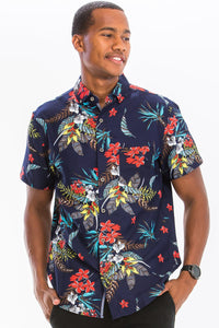 WEIV Men's Shirt Digital Print Hawaiian Short Sleeve Shirt