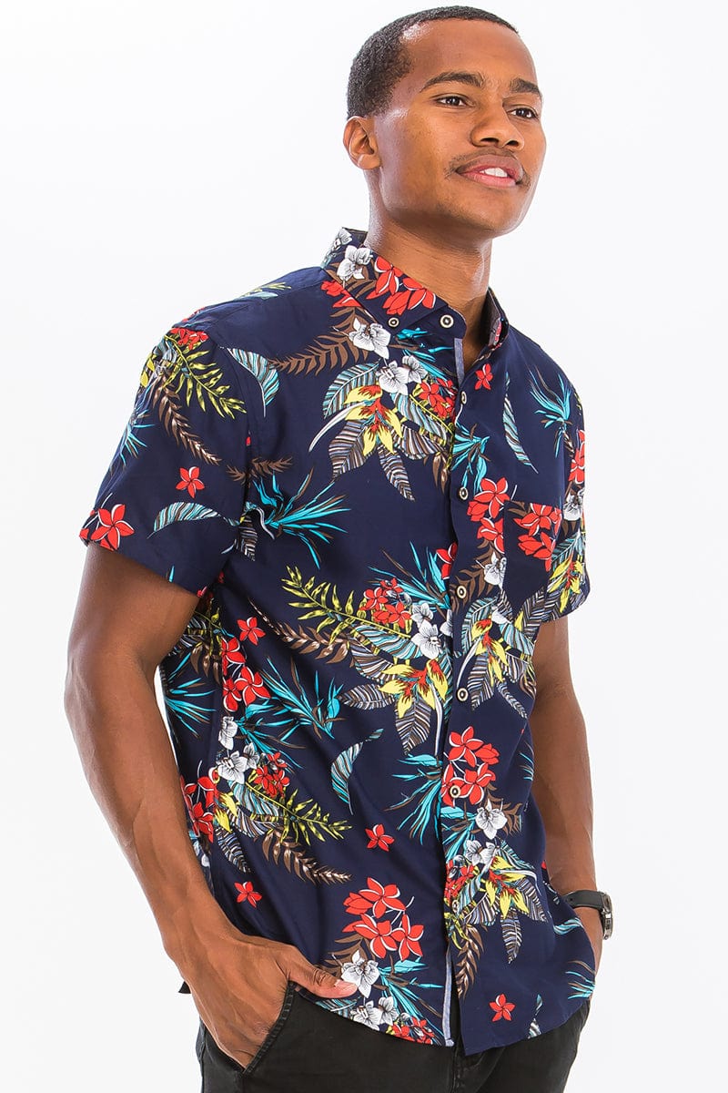 WEIV Men's Shirt Digital Print Hawaiian Short Sleeve Shirt