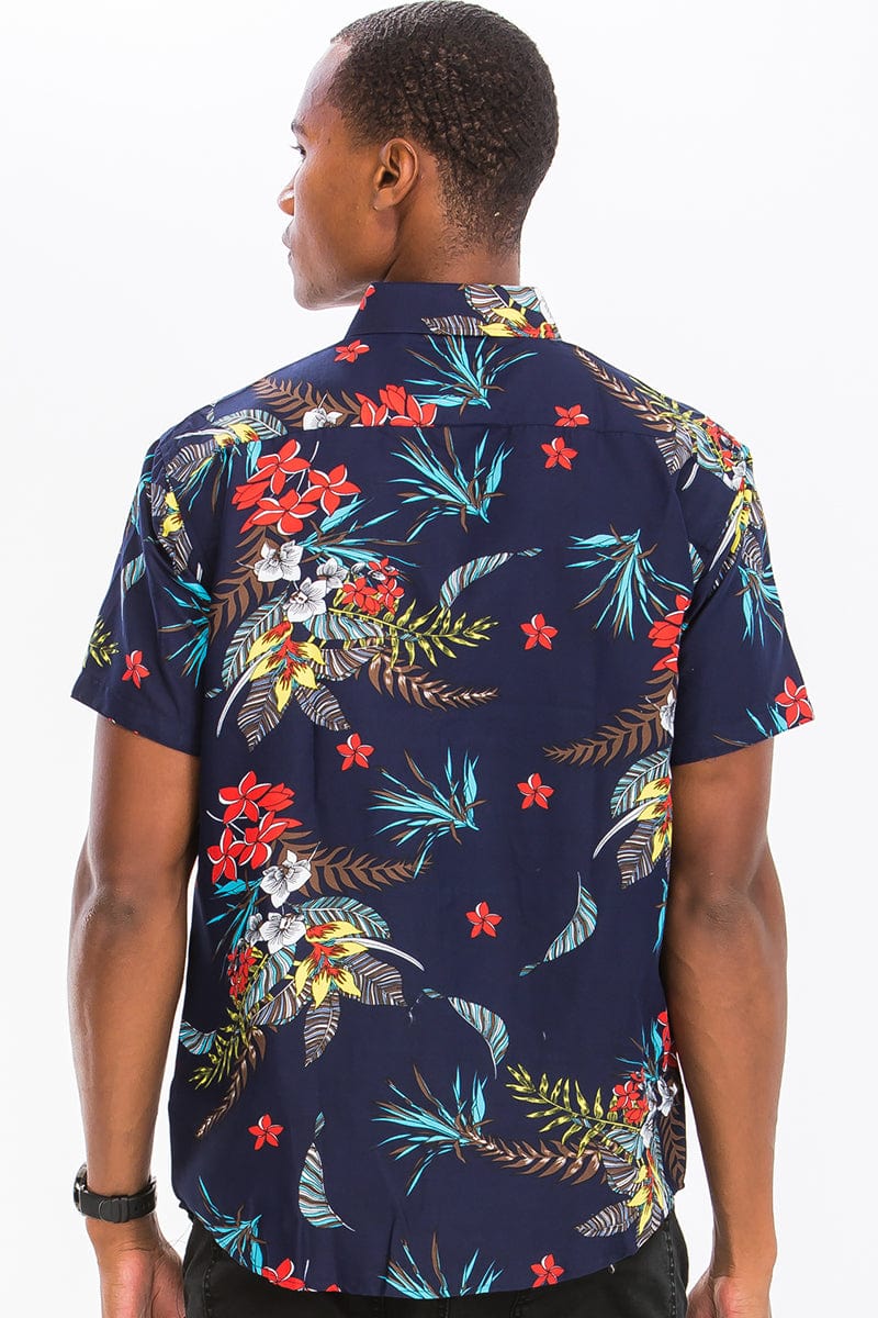 WEIV Men's Shirt Digital Print Hawaiian Short Sleeve Shirt