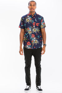 WEIV Men's Shirt Digital Print Hawaiian Short Sleeve Shirt