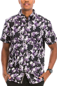 WEIV Men's Shirt Digital Print Hawaiian Short Sleeve Shirt