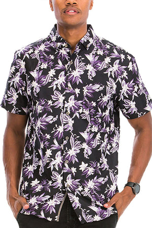 WEIV Men's Shirt Digital Print Hawaiian Short Sleeve Shirt