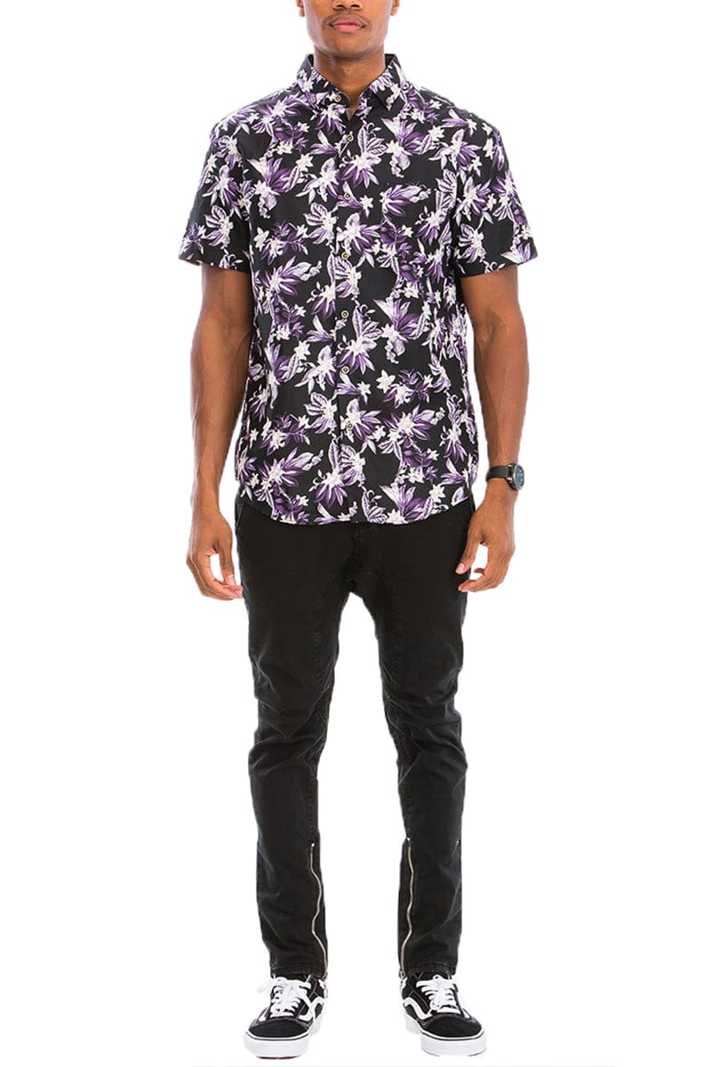 WEIV Men's Shirt Digital Print Hawaiian Short Sleeve Shirt