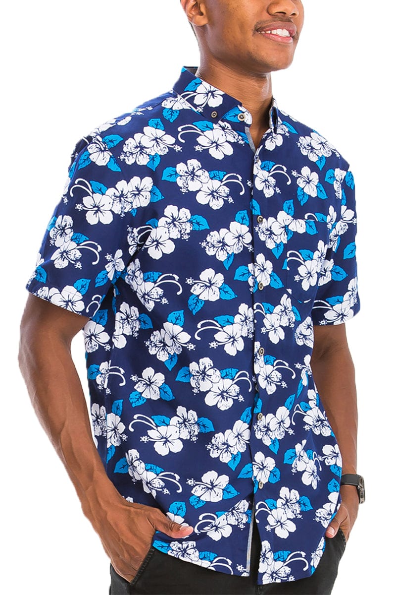 WEIV Men's Shirt Digital Print Hawaiian Short Sleeve Shirt