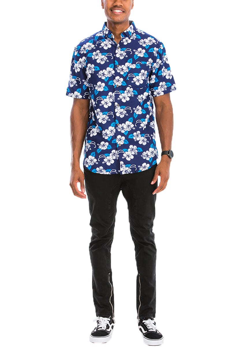 WEIV Men's Shirt Digital Print Hawaiian Short Sleeve Shirt