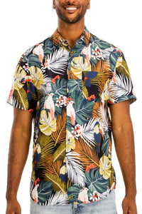 WEIV Men's Shirt Digital Print Hawaiian Short Sleeve Shirt