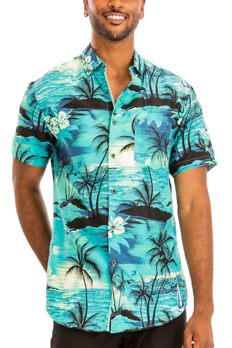 WEIV Men's Shirt Digital Print Hawaiian Short Sleeve Shirt