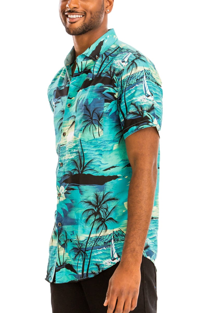 WEIV Men's Shirt Digital Print Hawaiian Short Sleeve Shirt