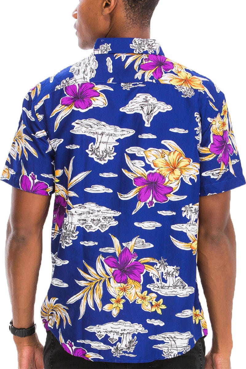 WEIV Men's Shirt Digital Print Hawaiian Short Sleeve Shirt