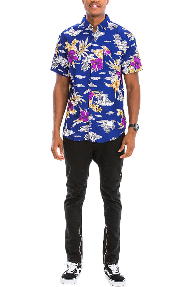 WEIV Men's Shirt Digital Print Hawaiian Short Sleeve Shirt