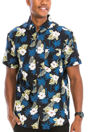 WEIV Men's Shirt Digital Print Hawaiian Short Sleeve Shirt