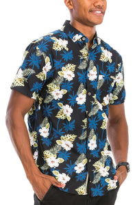 WEIV Men's Shirt Digital Print Hawaiian Short Sleeve Shirt