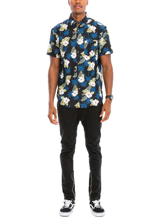 WEIV Men's Shirt Digital Print Hawaiian Short Sleeve Shirt