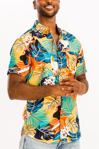 WEIV Men's Shirt Digital Print Hawaiian Short Sleeve Shirt