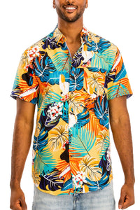 WEIV Men's Shirt Digital Print Hawaiian Short Sleeve Shirt