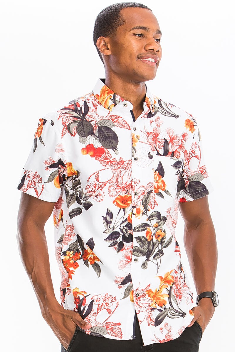 WEIV Men's Shirt Digital Print Hawaiian Short Sleeve Shirt