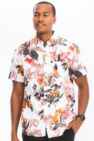 WEIV Men's Shirt Digital Print Hawaiian Short Sleeve Shirt