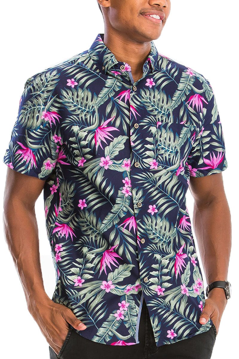 WEIV Men's Shirt Digital Print Hawaiian Short Sleeve Shirt