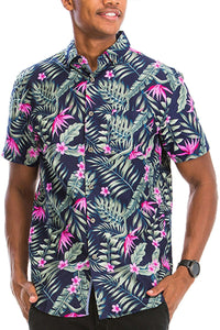 WEIV Men's Shirt Digital Print Hawaiian Short Sleeve Shirt