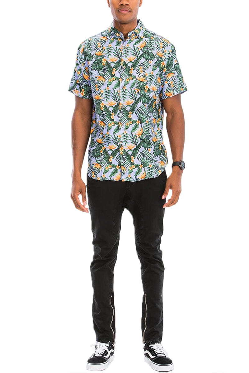 WEIV Men's Shirt Digital Print Hawaiian Short Sleeve Shirt