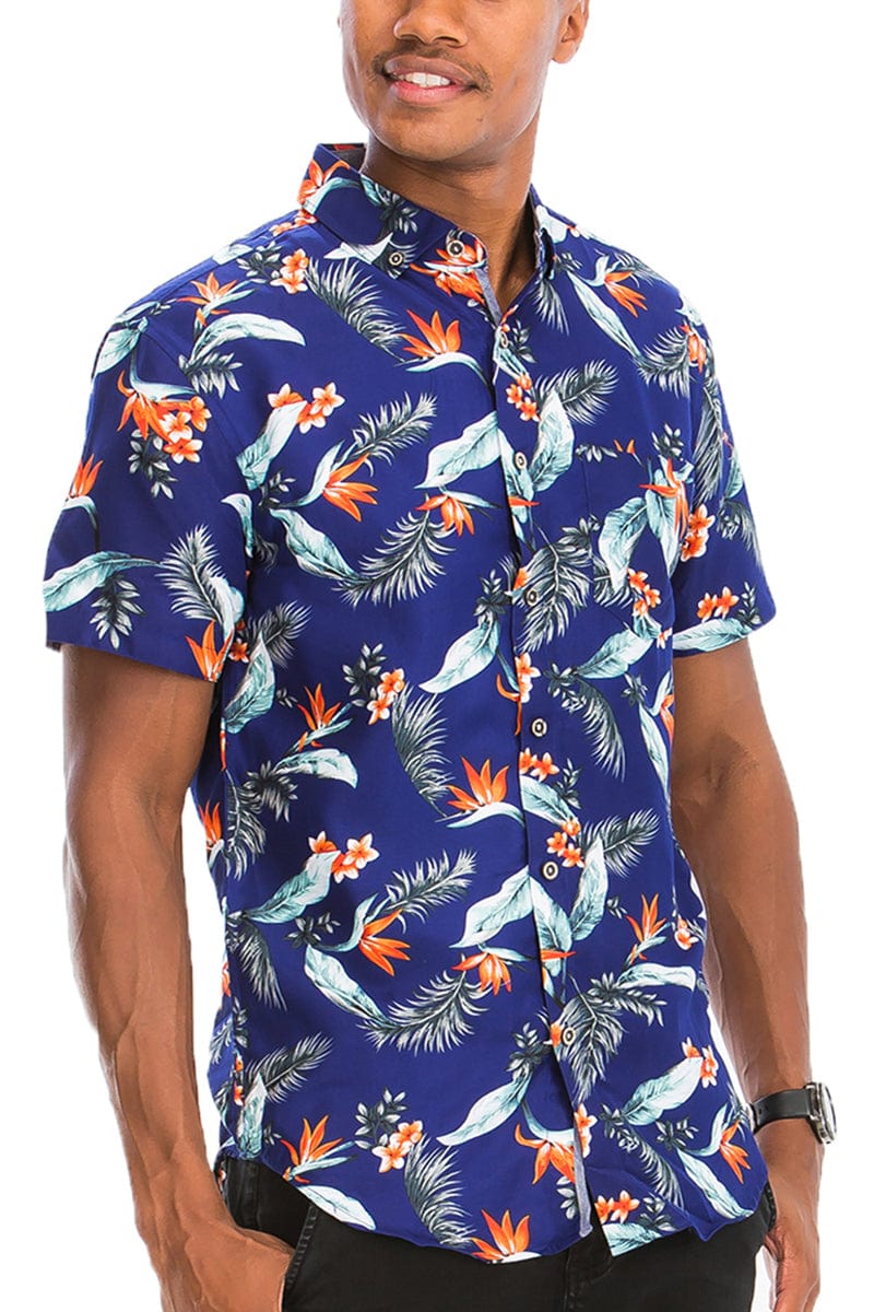 WEIV Men's Shirt Digital Print Hawaiian Short Sleeve Shirt