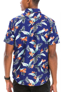 WEIV Men's Shirt Digital Print Hawaiian Short Sleeve Shirt