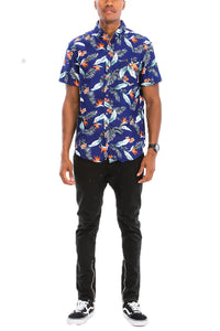 WEIV Men's Shirt Digital Print Hawaiian Short Sleeve Shirt