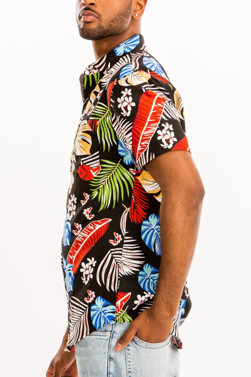 WEIV Men's Shirt Digital Print Hawaiian Short Sleeve Shirt