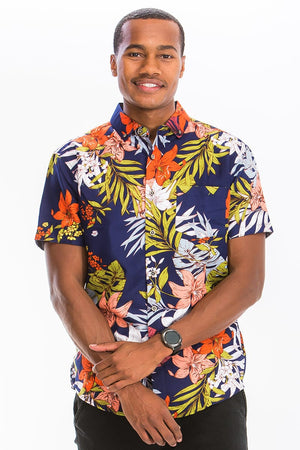 WEIV Men's Shirt Digital Print Hawaiian Short Sleeve Shirt