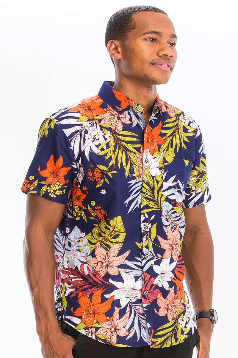 WEIV Men's Shirt Digital Print Hawaiian Short Sleeve Shirt