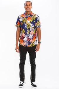 WEIV Men's Shirt Digital Print Hawaiian Short Sleeve Shirt